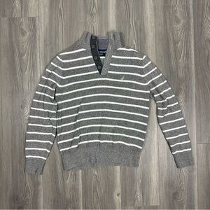 Nautica Gray White Striped Cotton Sweater Men’s Size S Pullover